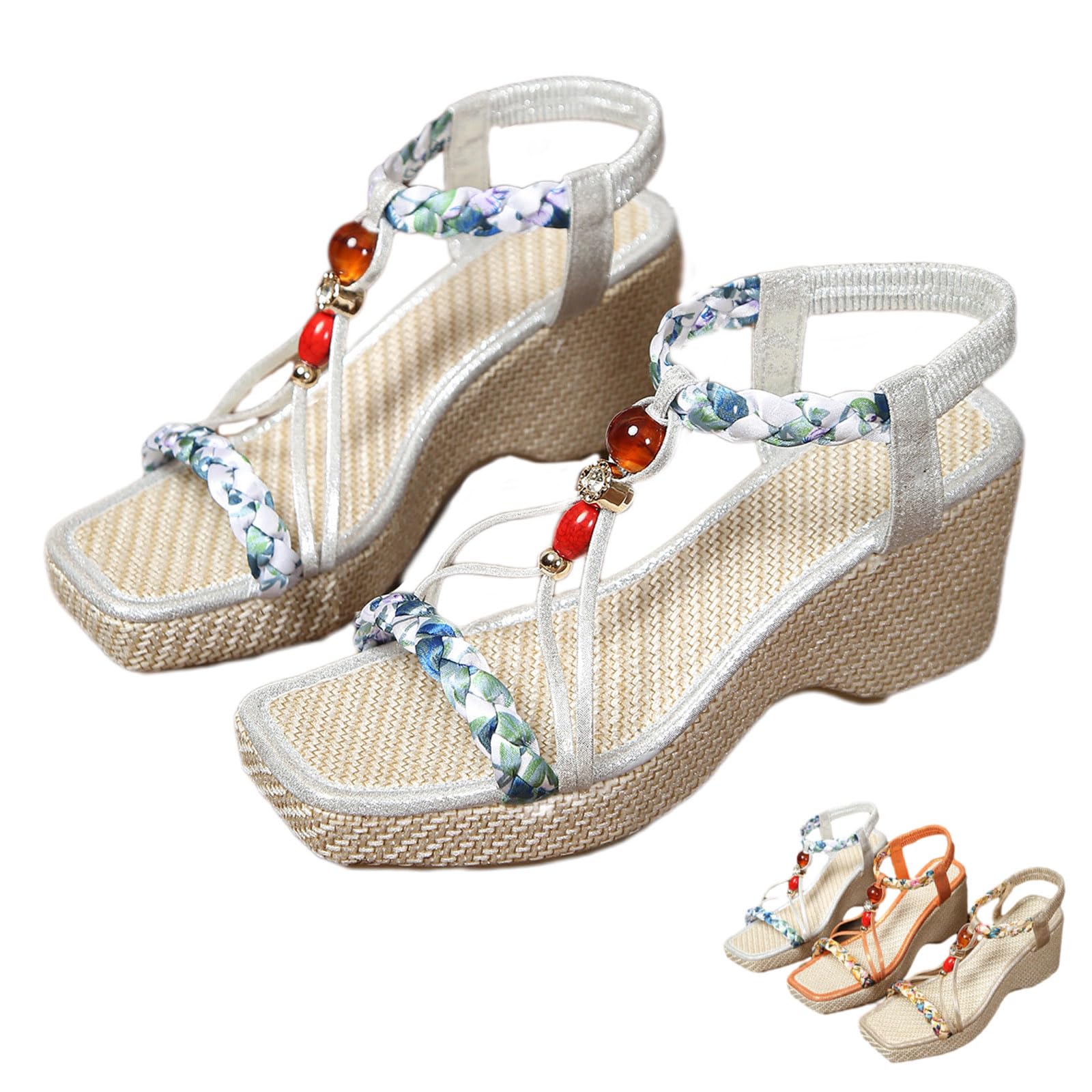 Sandali ortopedici con zeppa da donna con cinturino elastico alla caviglia antiscivolo sulla piattaforma sandali con zeppa bohémien per le donne eleganti e comode scarpe da spiaggia