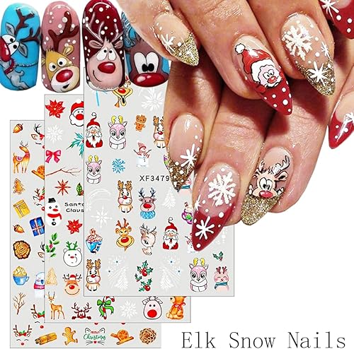 Miniatura 2 de 10 hojas de calcomanías de Navidad para decoración de uñas, 3D, copos de nieve, lindos dibujos animados, alce, Papá Noel, muñeco de nieve, pingüino,