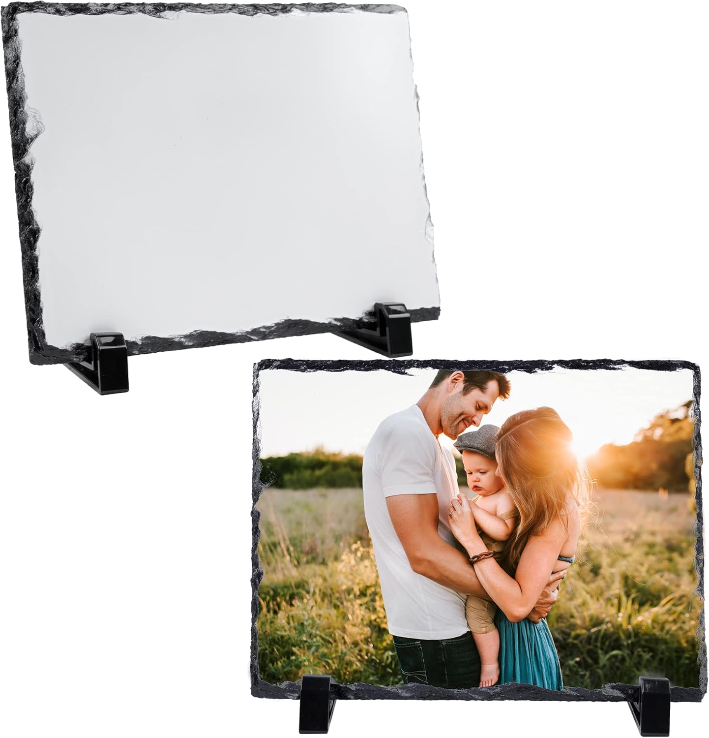 Sublimation Blank Slate Rock Stone Photo Frame 2 Pieces DIY Heat Transfer Picture Frame with Display Holder Personalized Decoration Photo Frame for Heat Press Machine,7.9 x 11.8 Inch