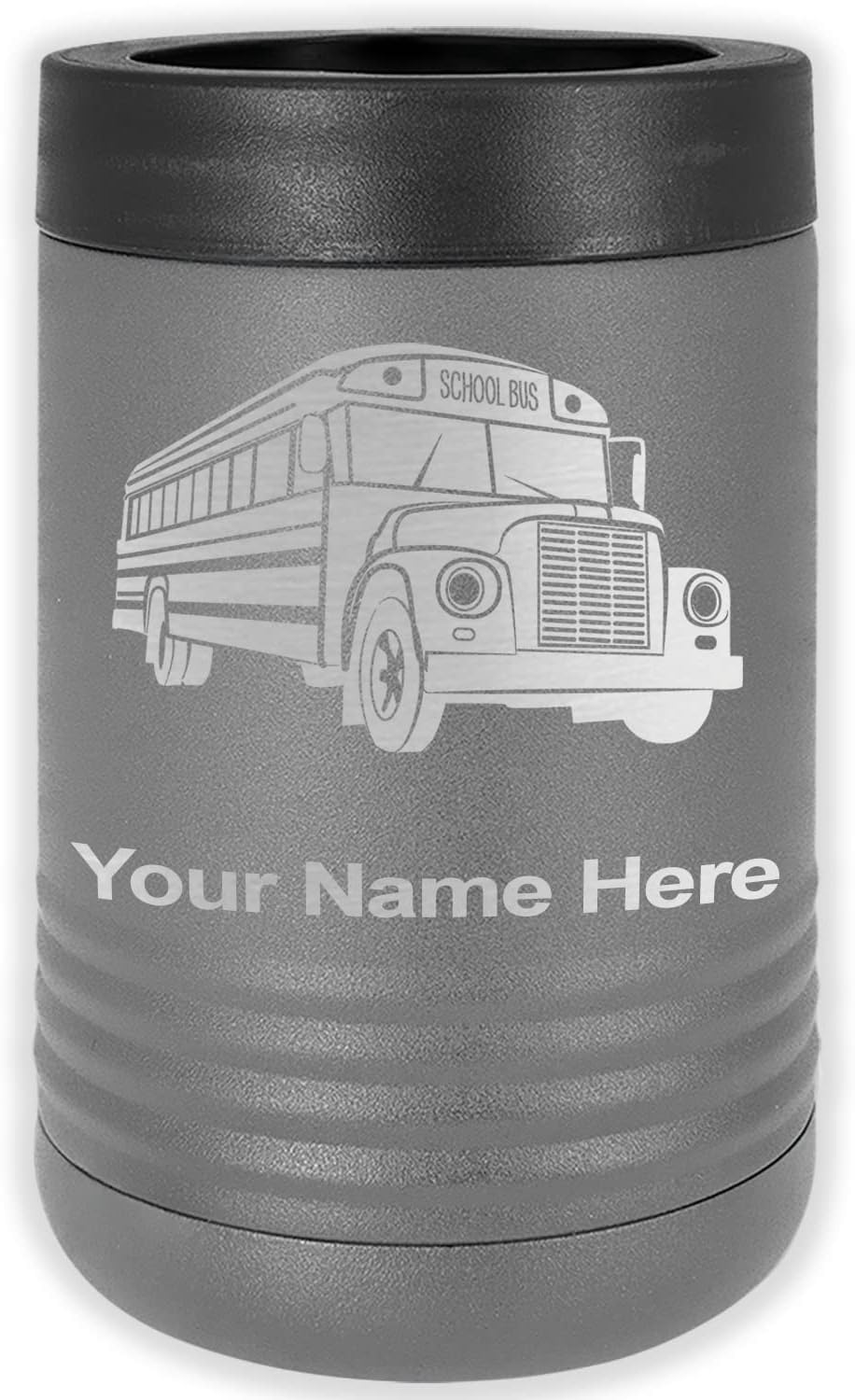LaserGram Personalized 12 oz. Stainless Steel Can & Bottle Insulator, School Bus – Keeps Drinks Cold Longer (Yellow)