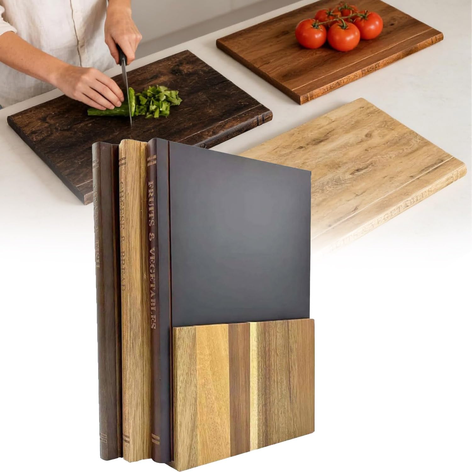 Reversibile Tagliere in Legno Double-face, Set di 3 Taglieri a Forma di Libro, Adatto Alla Lavastoviglie Vassoio da Cucina, Antiscivolo Tagliere da Cucina per Carne, Pane, Verdure e Frutta