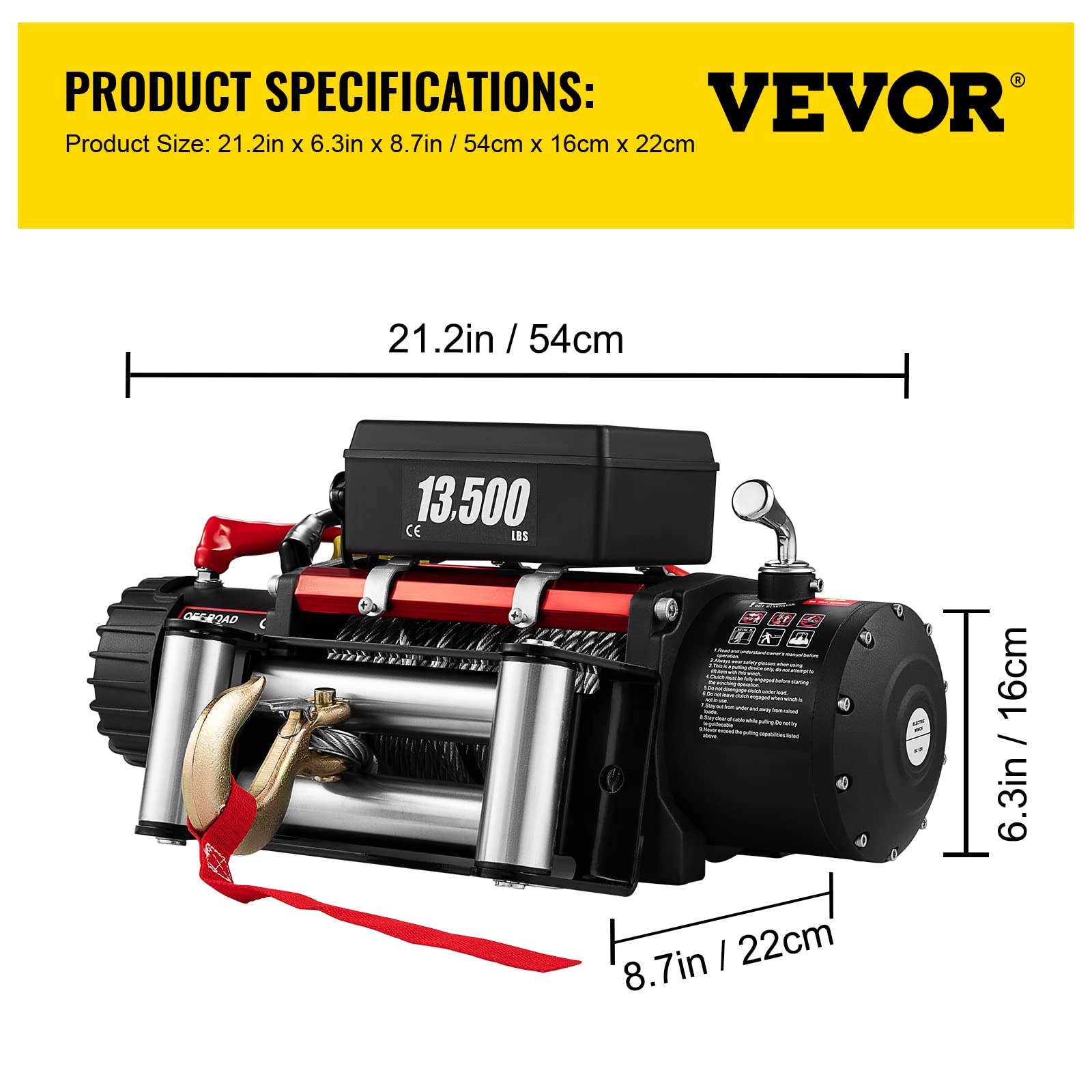 VEVOR Cabestrante Eléctrico 13,500 lbs / 6123.5 kg 12 V, con Cuerda de 24 m, Cabrestante Eléctrico, Polipastos Eléctricos con Control Remoto Inalámbrico (Cuerda de Acero Avanzada)