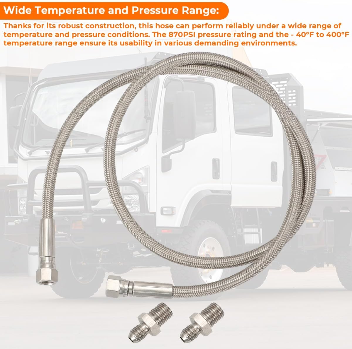 Fit for ARB 740203 Stainless Steel PTFE Reinforced Hose, 40" Length - JIC - 4 Female or 1/4" NPT Male, 870PSI, -40°F to 400°F