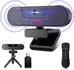 4K Webcam, 120°FOV UHD PTZ PC Camera with Speaker and 4 Microphones, Supporting Remote Control, Digital Zoom, Autofocus, Privacy Cover and Tripod, for Video Calls and Conferences and Live Streaming