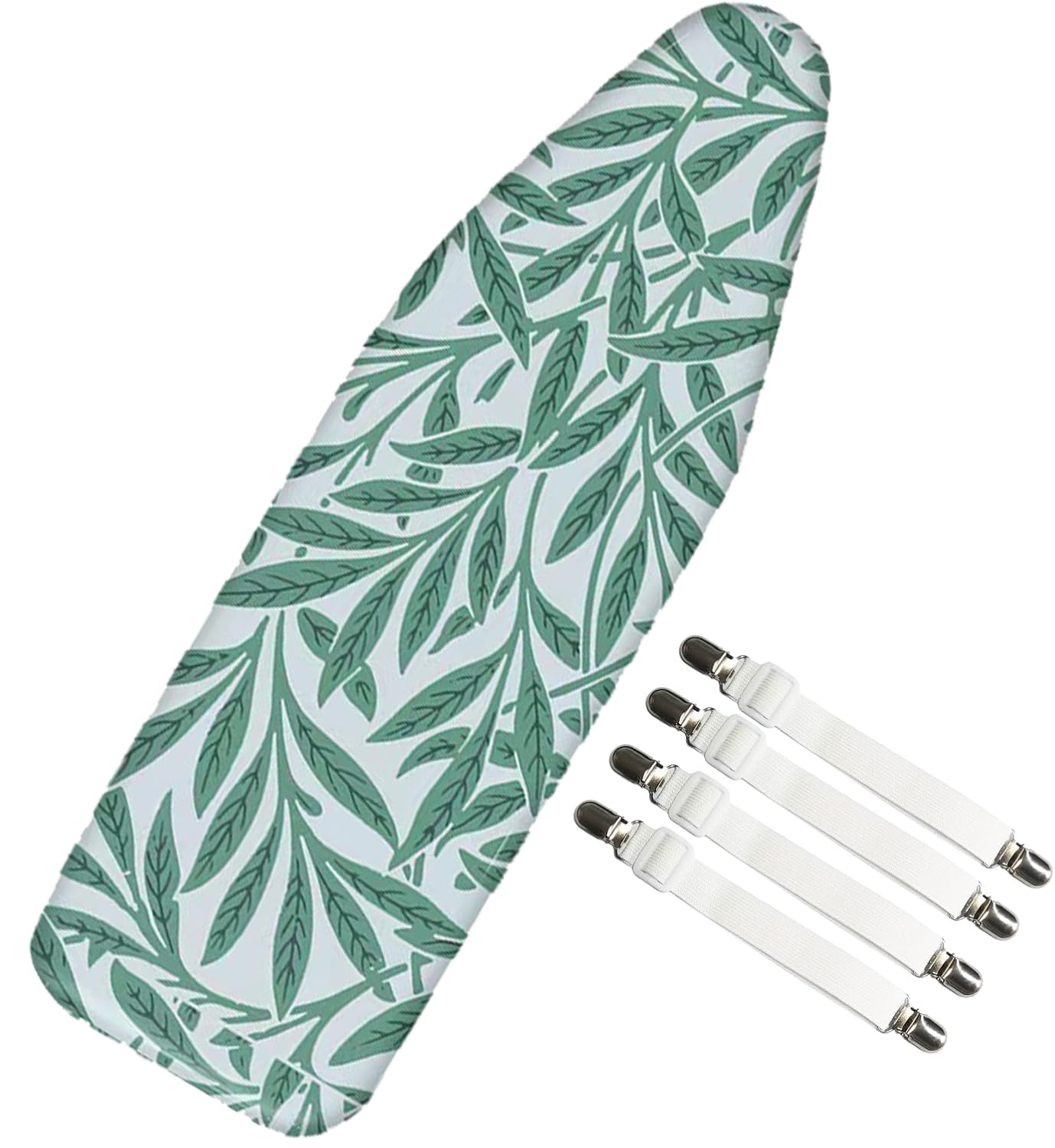 CasRmia Ironing Board Cover with 4 PCS Elastic Fasteners Padding Ironing Board Cover Wrinkle-Free Ironing - Heat and Stain Resistant,Easy to Clean,Machine Washable (green leaf)