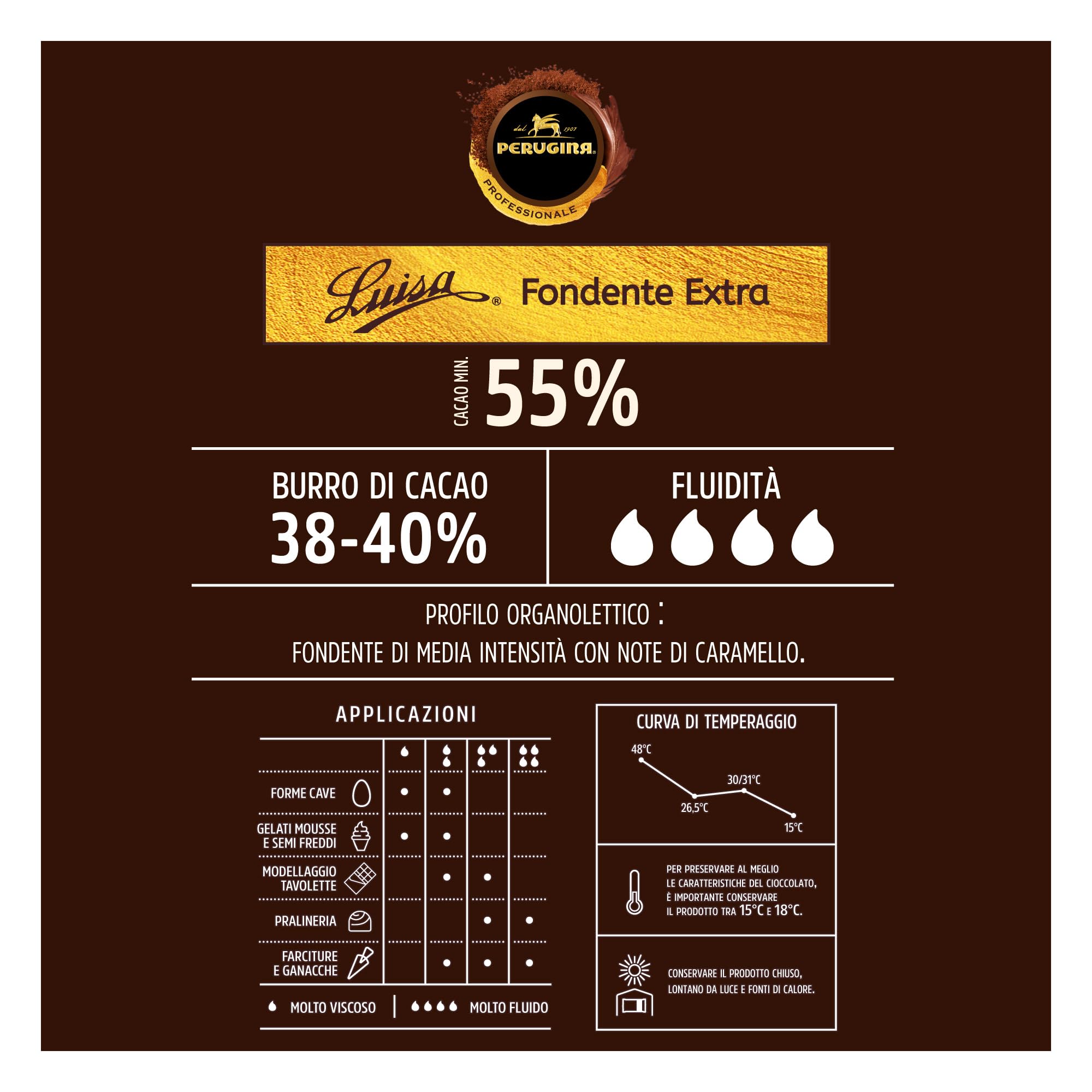 PERUGINA PROFESSIONALE Cioccolato Fondente Extra Luisa, Blocco 1kg