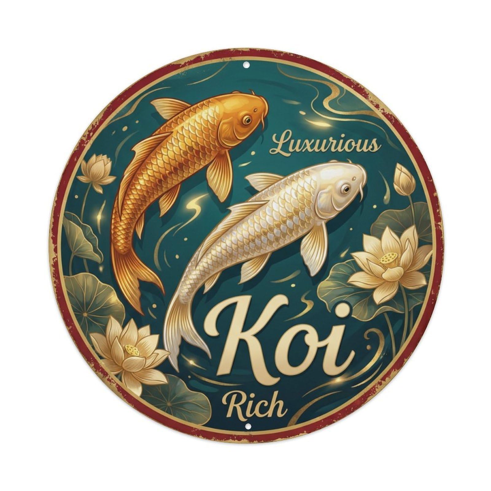 Tgrcjimh Style Metal Tin Sign Koi Fish Rich Opulent Waters