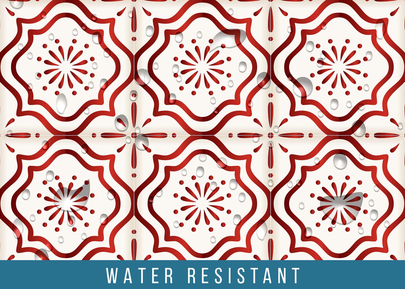 Mi Alma Peel & Stick Tile Stickers - 24 PCS Ruby Red Talavera Design, Waterproof Vinyl Decals For Backsplash & Walls