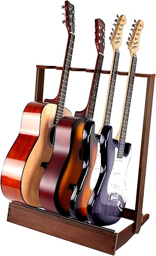 SNIGJAT Soporte de guitarra para múltiples guitarras (6 guitarras eléctricas o bajas, o 4 guitarras acústicas), soporte de guitarra de madera para