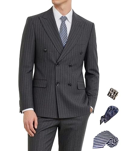 JIMYXGOL Men's Double Breasted Slim Fit Wedding Suit