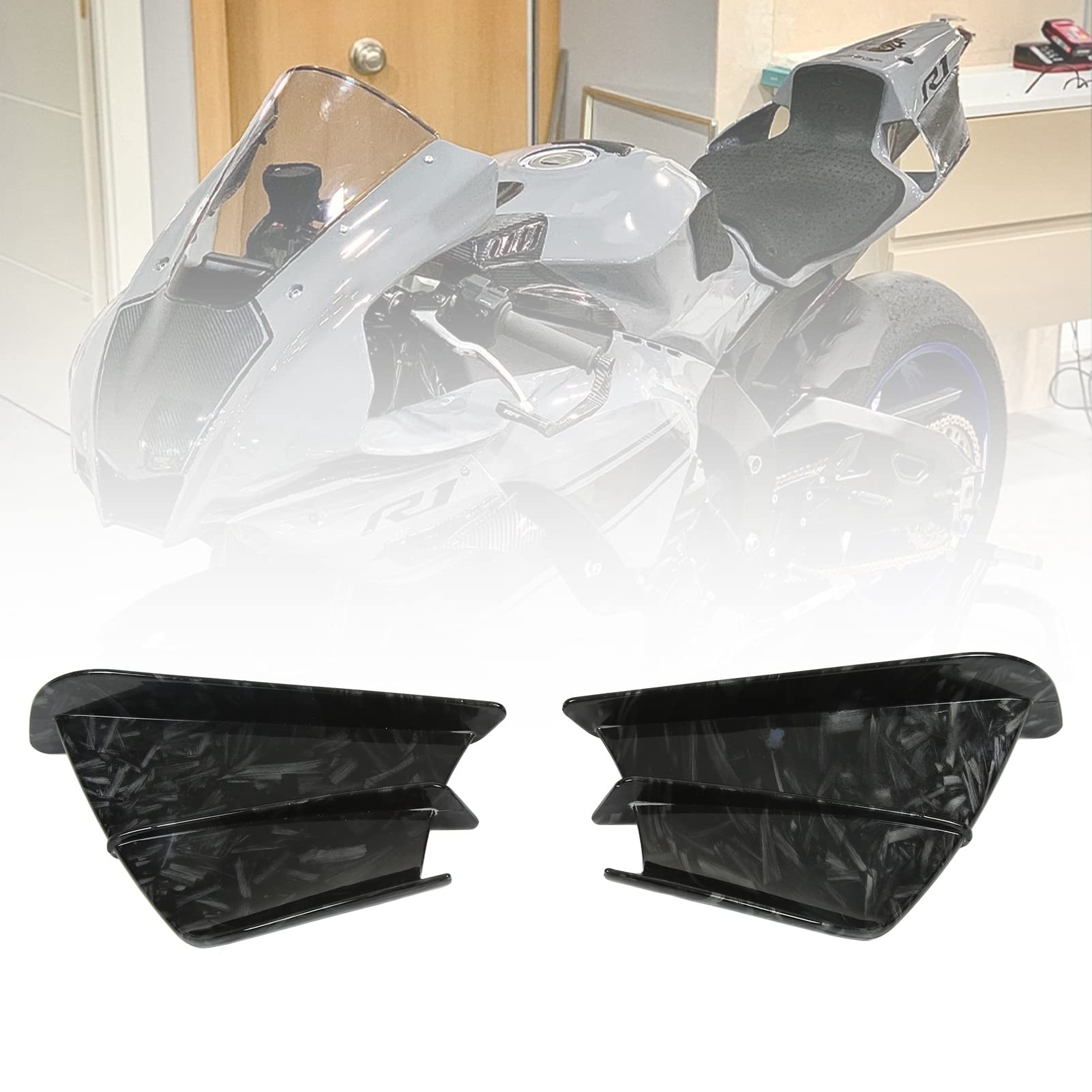 Aile Aérodynamique KIMISS, Aileron Latéral de Moto Carénage Avant Ailes Aérodynamiques pour NINJA400 NINJA250 Z900 Z1000(Grain de marbre)