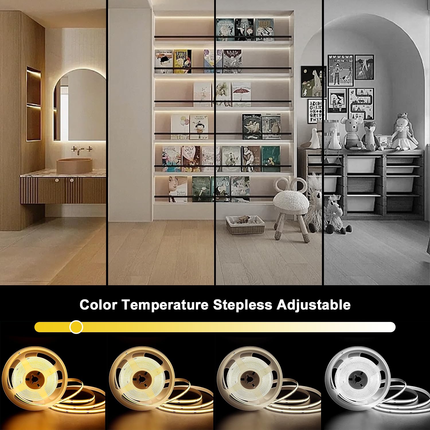 VST 16.4ft COB LED Strip Lights CCT 2700K-6500K UL-Listed, 24V Dimmable LED Light CRI 93, 2400LEDs Super Bright LED Tape Lighting with 60W LED Driver ETL-Listed and Remote Controller