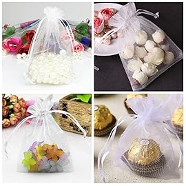 Stratalife Organza Bags 4X6 Jewelry Bags with Drawstring Small Organza Bags Wedding Party Favor Bags Small Present Bags 100PCS (White)