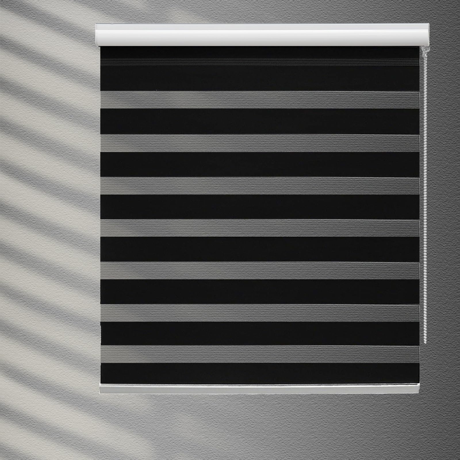 YIIBAII Day and Night Roller Blinds Zebra Blinds Blackout or Translucent Vision Roller Shades for Windows and Doors（W 100cm x L 150cm,Black）