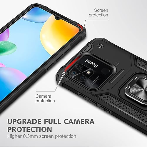 Miniatura 6 de Asuwish Funda de teléfono para Xiaomi Redmi 10C 4GPoco C40 con cubierta protectora de pantalla de vidrio templado y soporte de anillo, soporte de