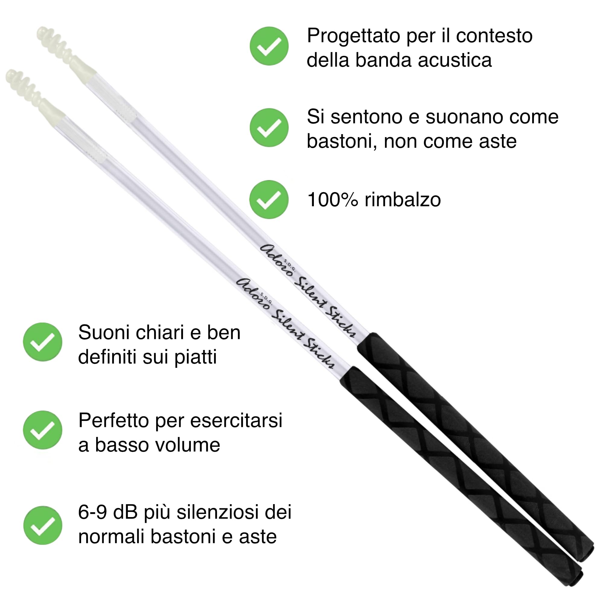 Adoro Silent Sticks & Bass Drum Beater Bundle – Bastoni silenziosi e battitore per batteria acustica o Cajon Pedal – (non sono più necessari scudo batteria, muto o smorzatore)
