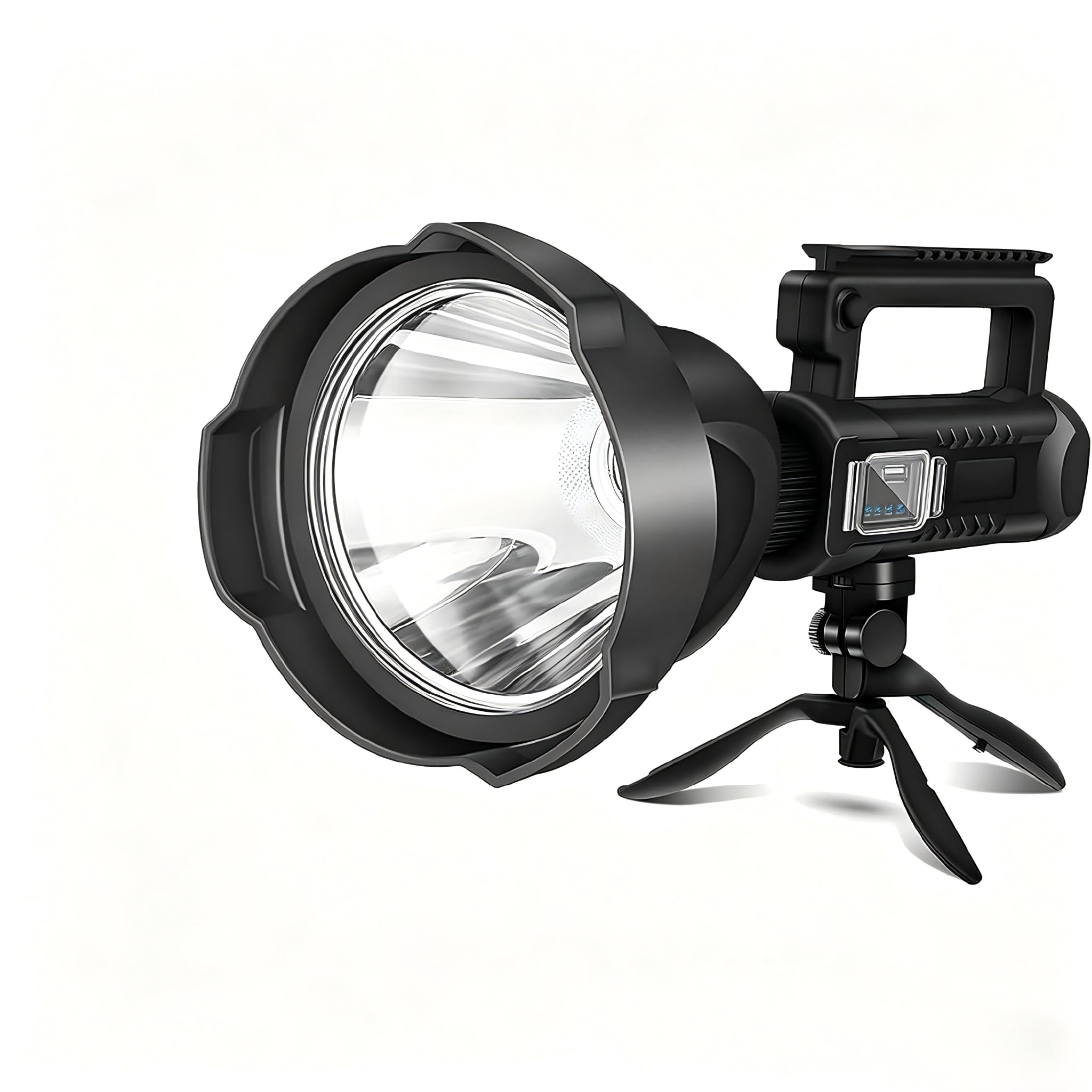 LINGMING Rechargeable LED Spotlight, Handheld Super Bright Flashlight with Tripod, 4 Light Modes, USB C Charging, IPX5 Waterproof, for Fishing Camping Boating-Ling