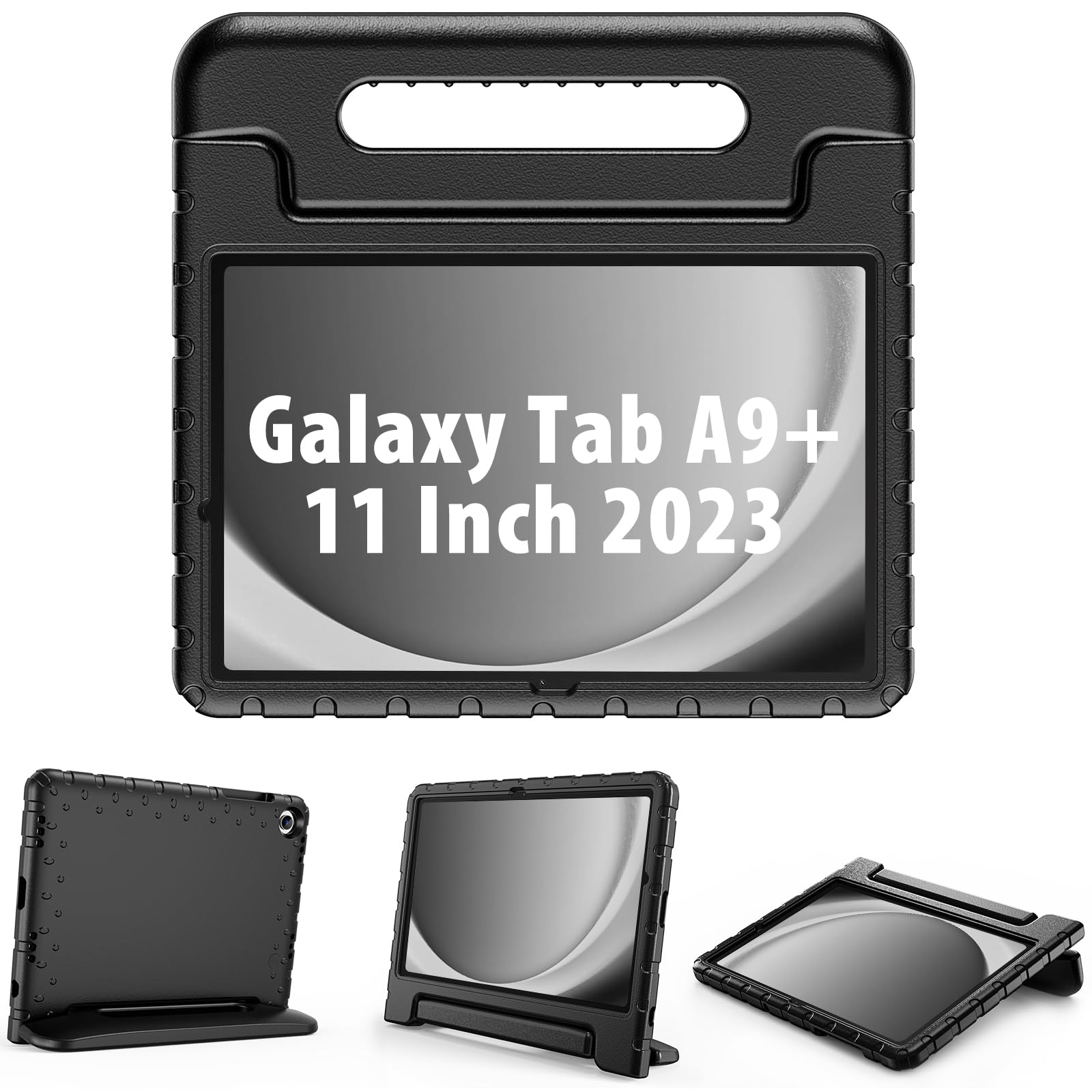 ProCase Kids Case for Galaxy Tab A9 Plus/A9+ 11 Inch 2023 SM-X210/X215/X216/X218, Shockproof Lightweight Kids Friendly Case with Convertible Handle Stand for Girls Boys Children Toddler Baby -Black