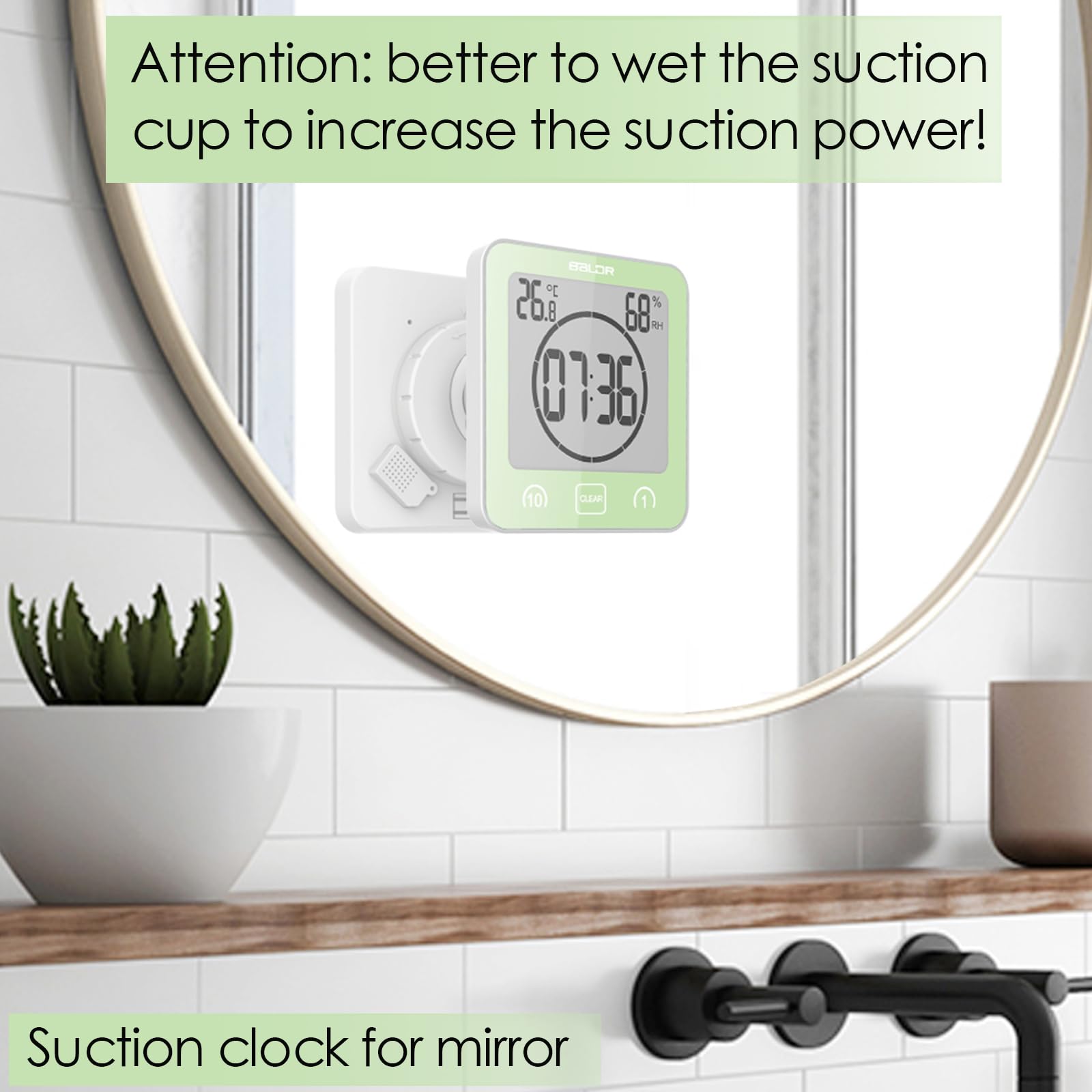 Waterproof Bathroom Wall Clock Shower Timer, Digital Large Visual Countdown Alarm Clock with Temperature Humidity - Image 2