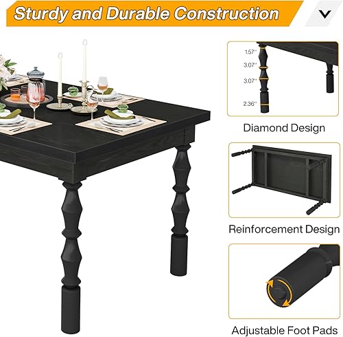 Miniatura 8 de Tribesigns Mesa de comedor de madera negra para 4 a 6 personas, mesa de cocina rectangular grande de 62 pulgadas, mesa de comedor moderna, muebles