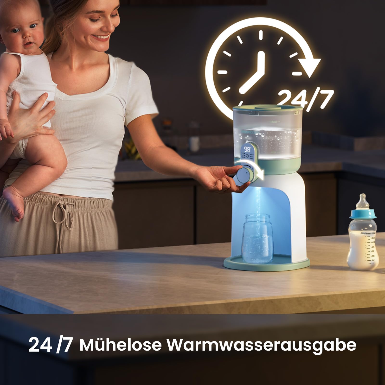 Momcozy Flaschenzubereiter Baby mit Dual-Licht, Schneller Flaschenwärmer zur Milchzubereitung, 1,69 Liter Großvolumen, Milchzubereiter mit 6 Temperaturstufen, Heißwasserspender für Babynahrung