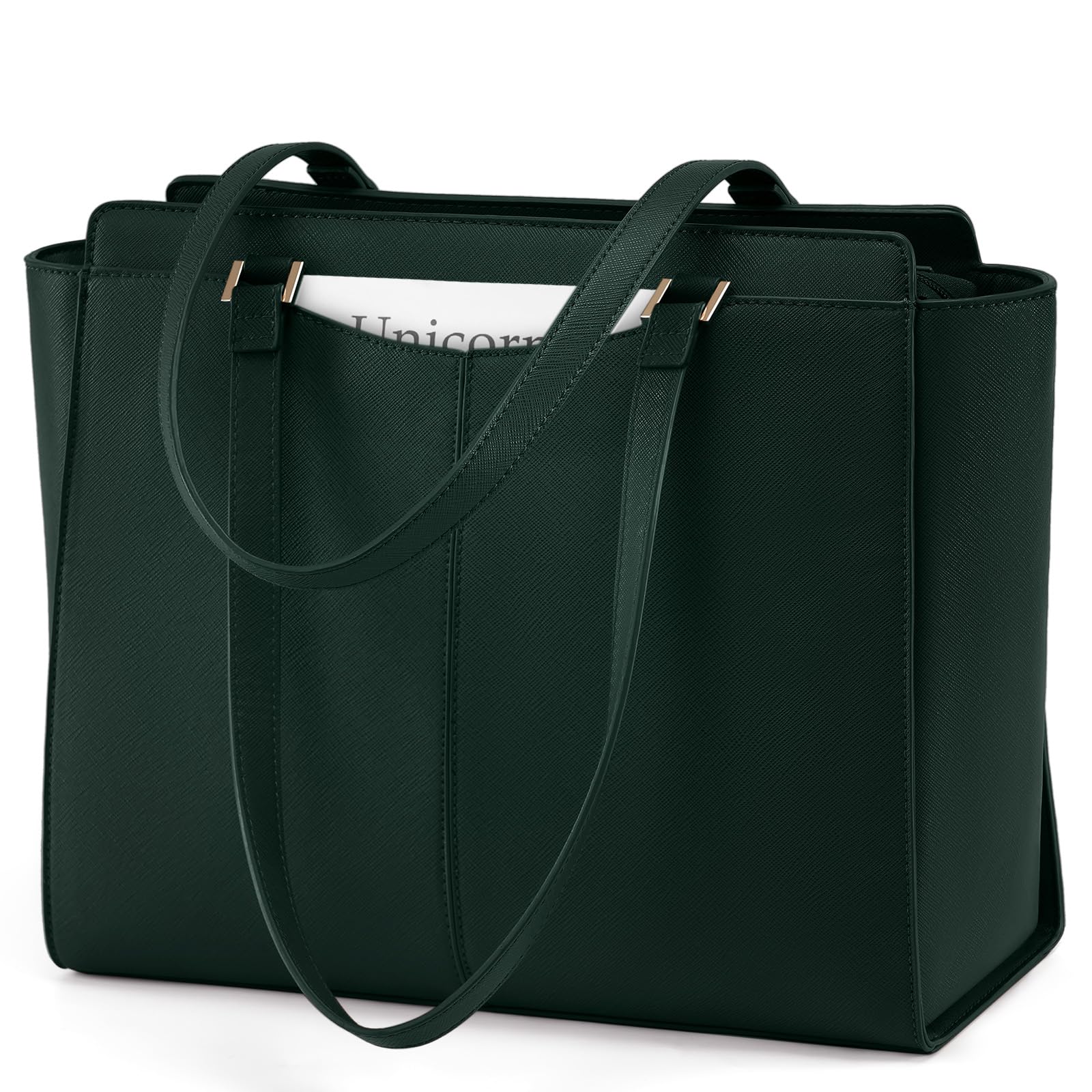 RAINSMORE Laptoptassen voor vrouwen 39,6 cm Dames werktas PU lederen designer laptophandtas grote laptopdraagtas voor school computer zakelijk reizen, Zwart, 43cm x 14cm x 32cm, Tote