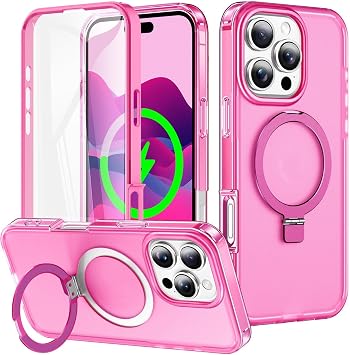 Case for iPhone 16/16 Pro/16 Plus/16 Pro Max, with Built-in Screen Protector Magnetic Ring Stand Military-Grade Drop Protection Case,16pro,Red