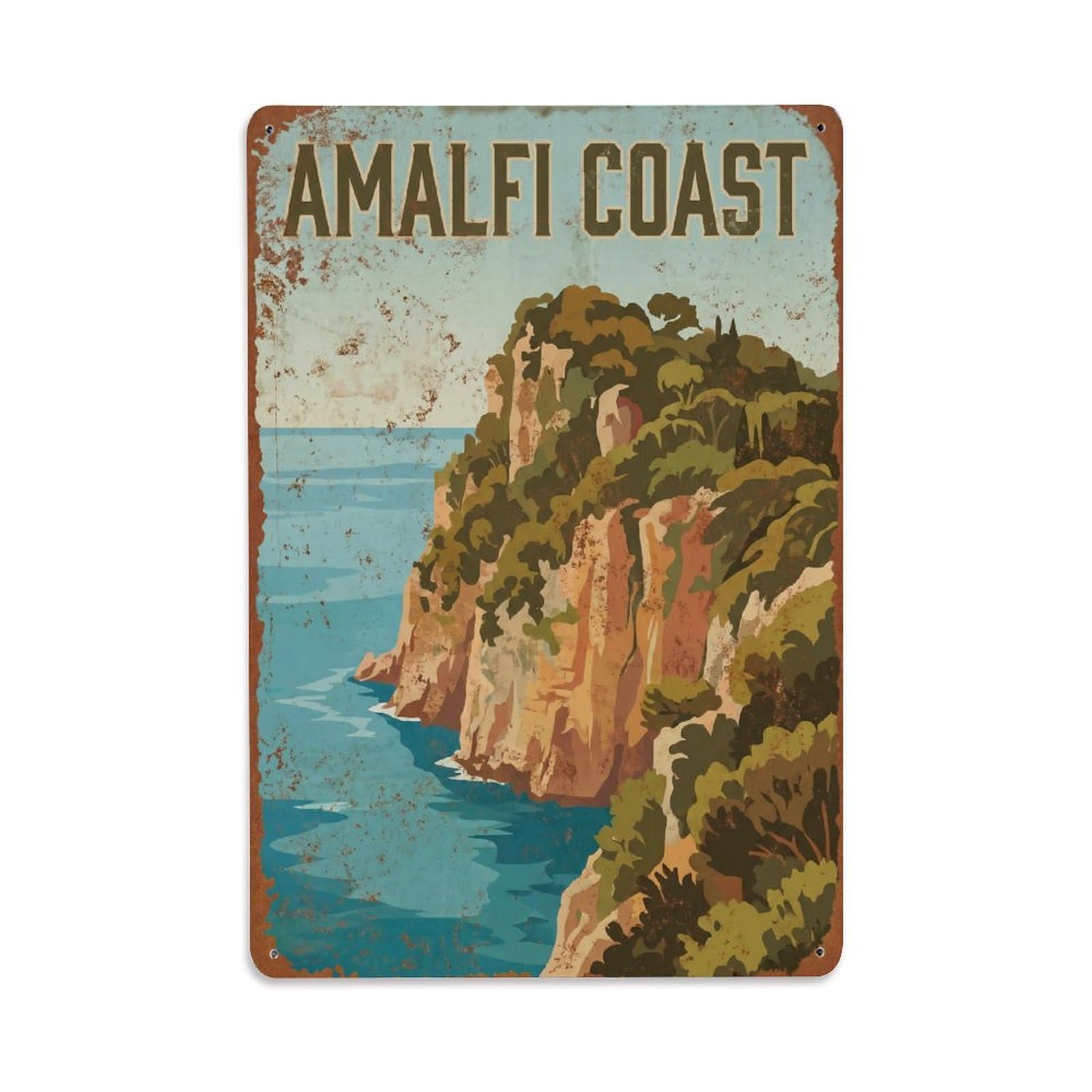 Vintage Travel Bluff Italy Coastal Metal Tin Sign