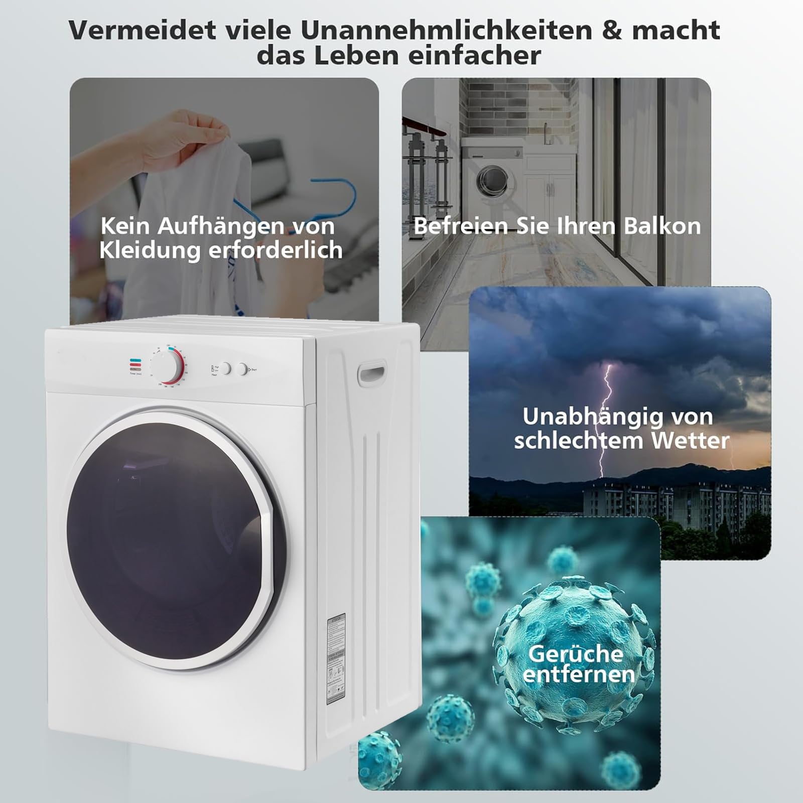 LEADZM Mini sèche-linge électrique 3 kg 40 l 1020 W 3 modes de séchage