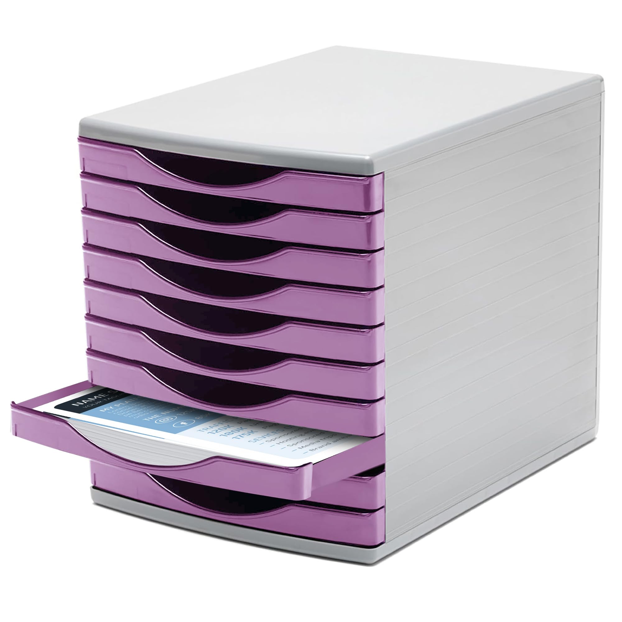 Deflecto Lavender Desktop Storage Unit - A4 Desk Organizer With 10 x 30mm Drawers in Soft Pastel Tones