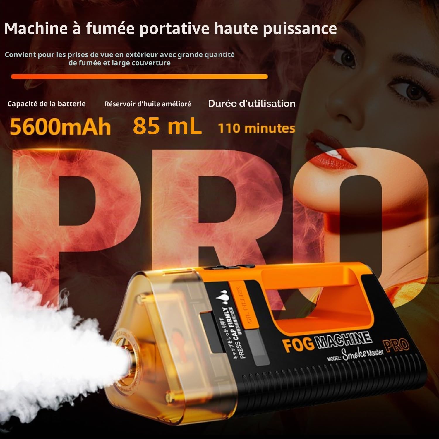LENSGO Smoke Master PRO Machine à fumée portable, 40 W – 100 W, mini machine à fumée rechargeable pour la photographie, la vidéo, le spectacle et les courts métrages