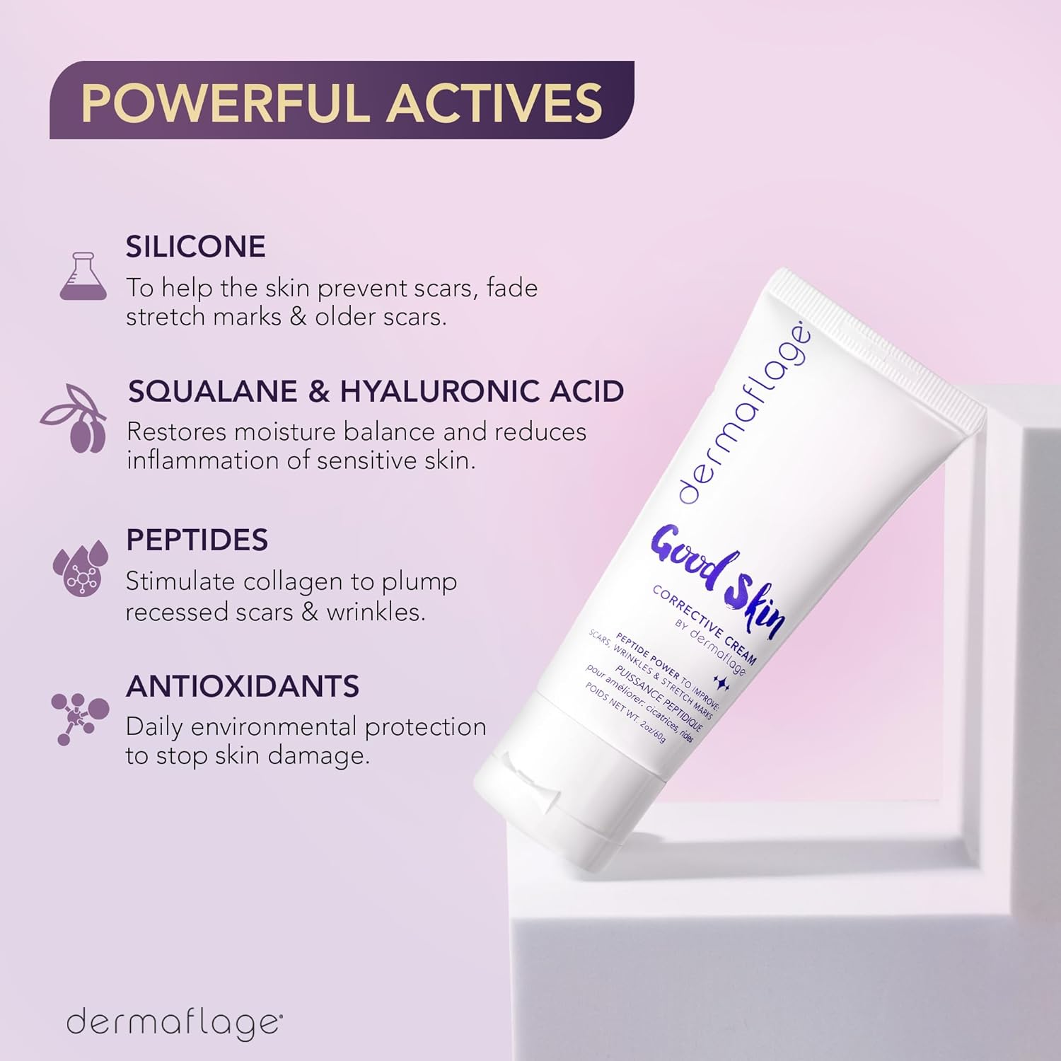 Dermaflage Acne Scar Removal Cream With Peptide Power, Fade Acne, Surgical Scars, Stretch Marks And Wrinkles With Good Skin, 2 oz.