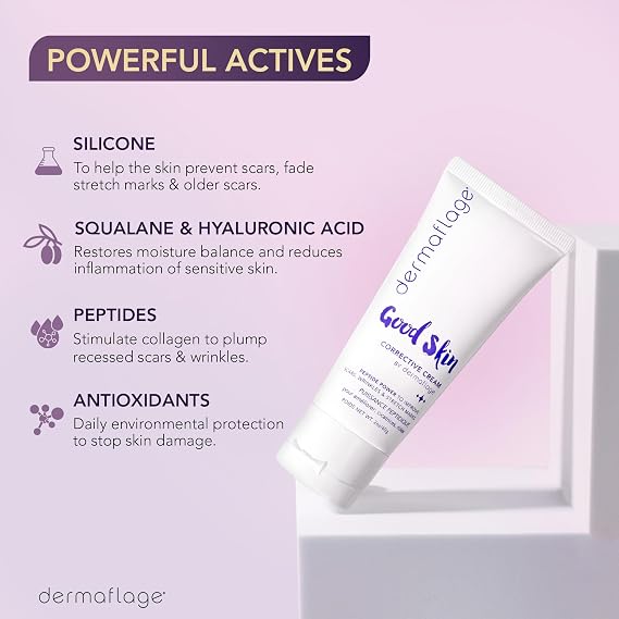 Dermaflage Acne Scar Removal Cream With Peptide Power, Fade Acne, Surgical Scars, Stretch Marks And Wrinkles With Good Skin, 2 oz.