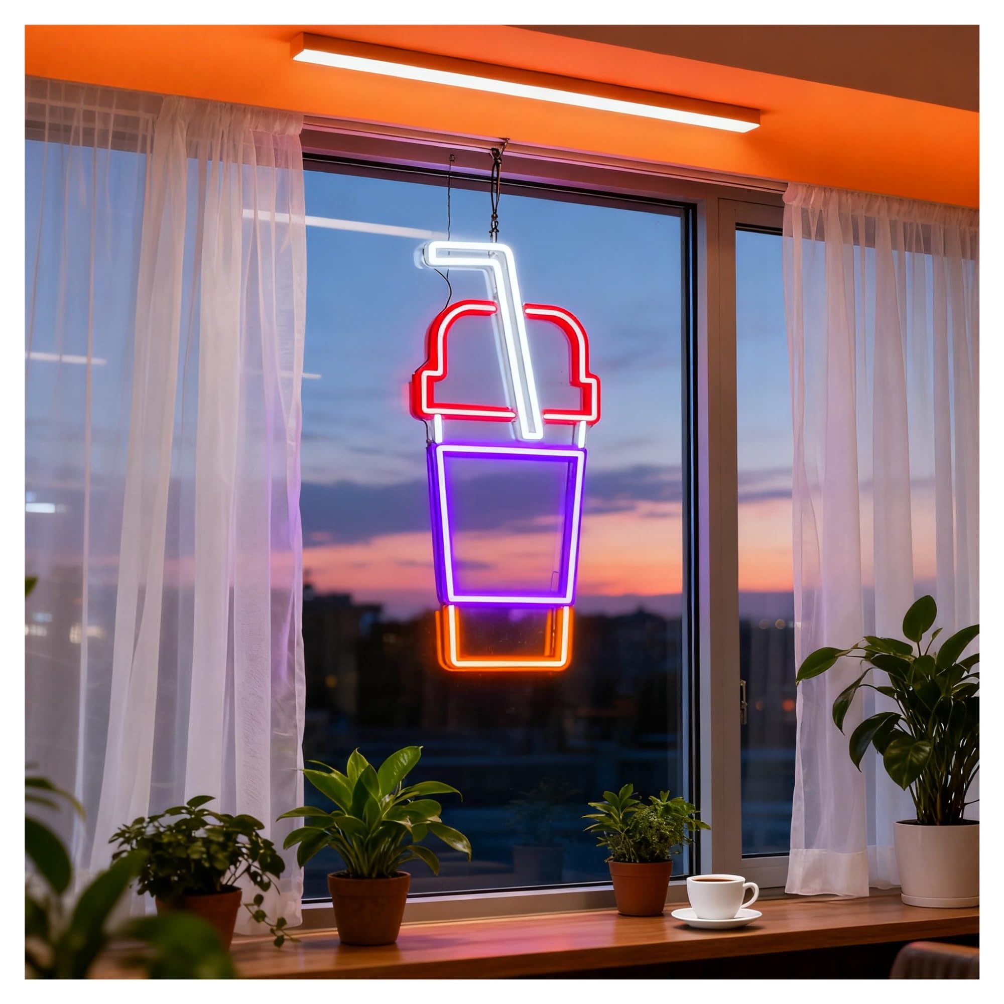 Decoración Lámparas Letrero De Neón Vaso Jugo, Ideal Para Decoración Tiendas Té Con Leche, Brillo Ajustable 46cm(Segundo)