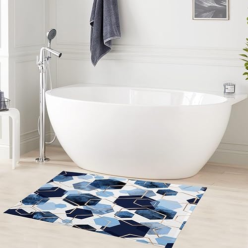Miniatura 5 de LB Tapete de baño de mármol negro, divertido tapete dorado para baño, tapete geométrico de lujo, antideslizante, espuma viscoelástica, súper Negro