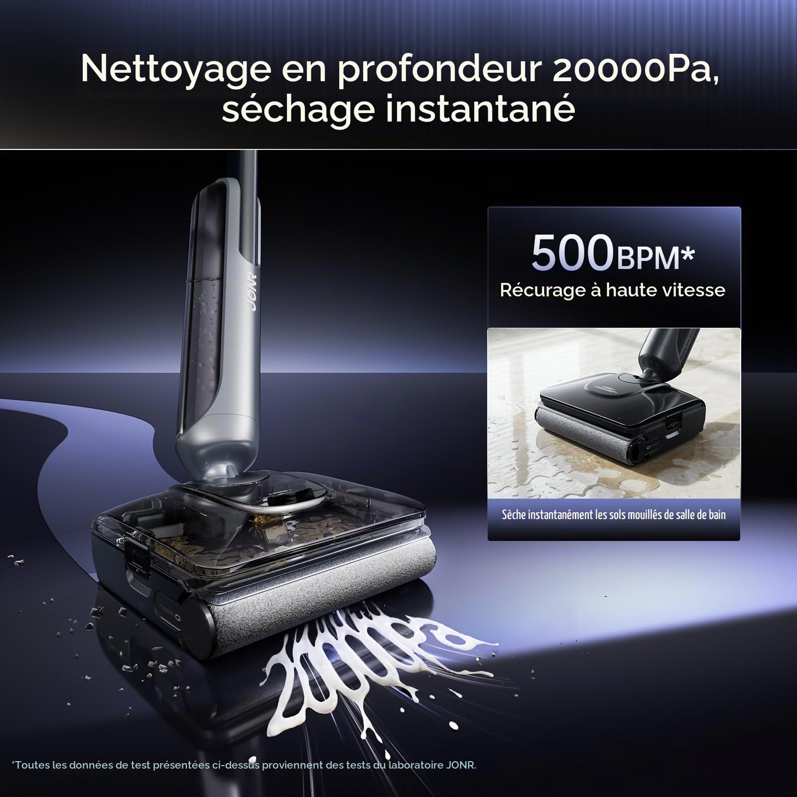 JONR H2 Pro Aspirateur sans fil avec eau chaude auto-nettoyante, design innovant de protection contre les odeurs, aspiration ouragan 20 000 Pa, 180 ° à plat avec zéro perte de puissance et de capacité