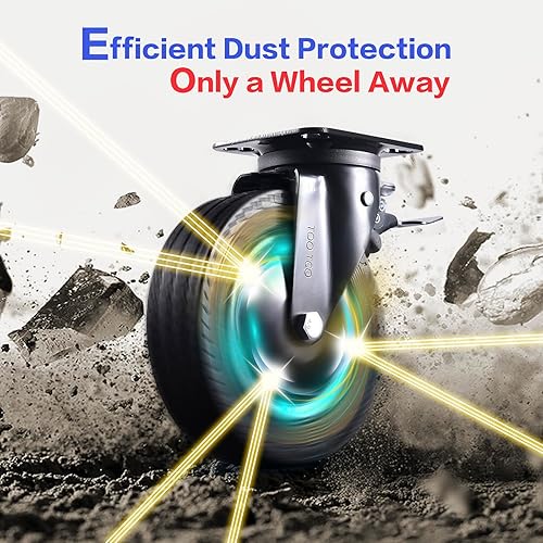 Miniatura 6 de Juego de 4 ruedas giratorias industriales de 8 pulgadas con freno de 3200 libras, capacidad de carga, ruedas de goma para carrito, muebles, banco de