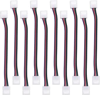 JACKYLED RGB 5050 3528 LED Light Strip Connector 4 Pins 10 mm Wide Strip to Strip Jumper 10-pack Wire Solderless