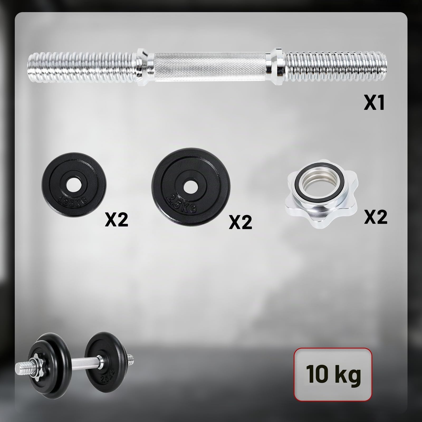 Mancuernas Ajustables 2-EN-1, Barra Pesas Ajustables 10kg 15kg 30kg, Juego de Mancuerna para gimnasio en casa, Dumbbell Set de hierro fundido, Barra De Pesas Kit Negro