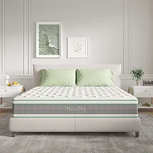 Novilla King Size Mattress, 10 Inch Hybrid Mattress in a Box, Individually Wrapped Pocket Coils Innerspring Mattresses for Motion Isolation, Pillow Top with Medium Firm Feel, Groove