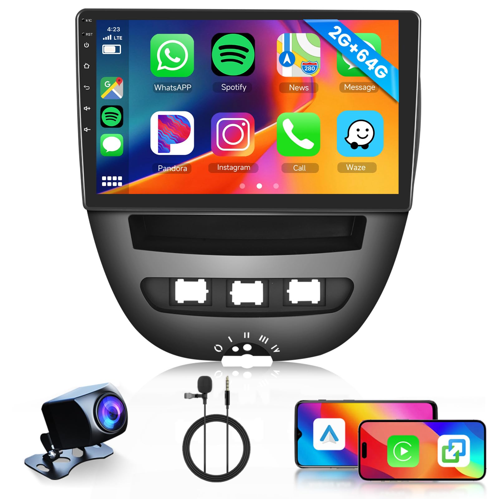 2GB 64G Autoradio per Toyota Aygo/Peugeot 107/Citroen C1 2004-2014 Android Radio Wireless Carplay Android Auto, Stereo 10 Pollici Touch Screen 2 Din Radio Navigazione GPS WiFi Bluetooth FM/RDS Hodozzy