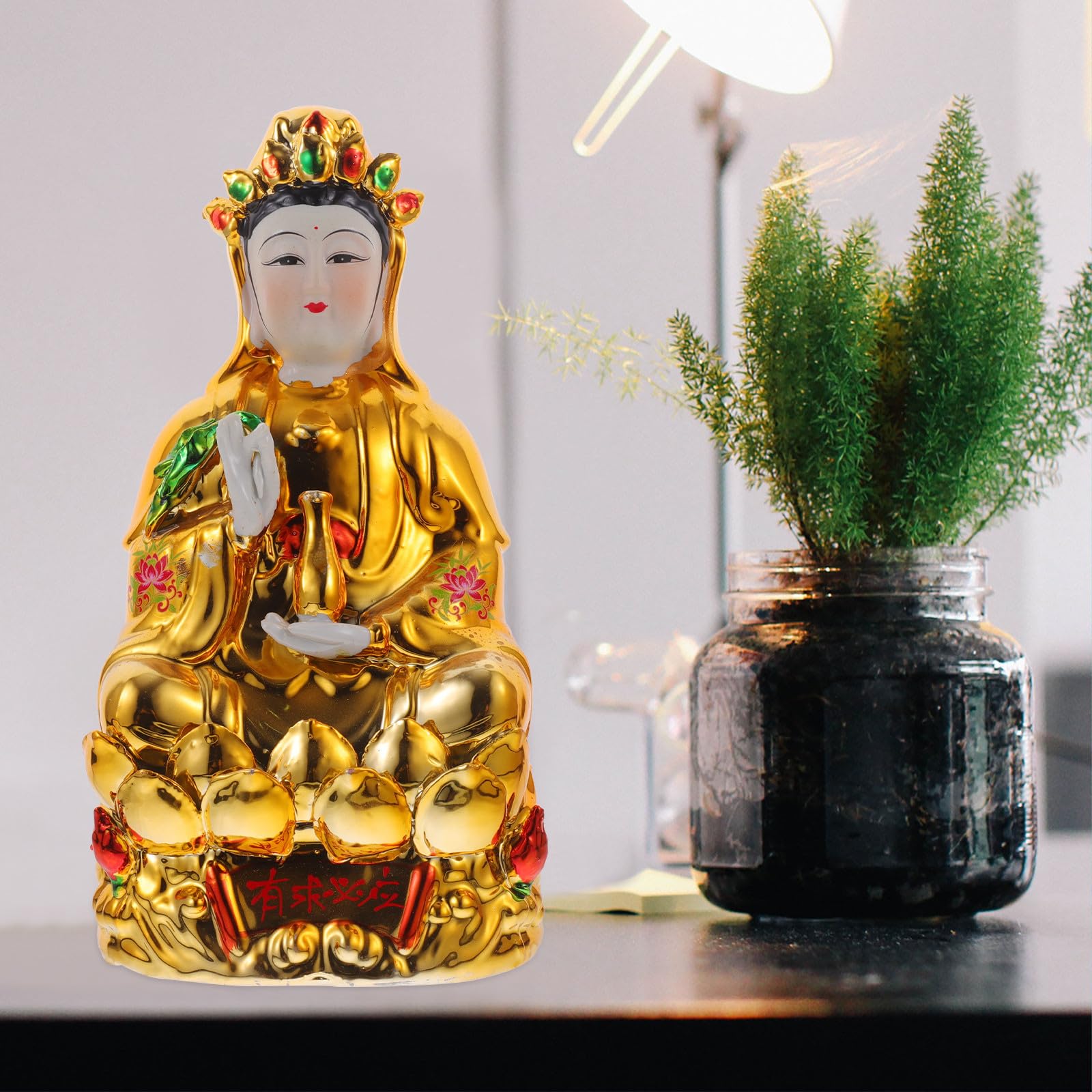 Cerámica Dorada Estatua de Avalokiteshvara, Adorno Chino