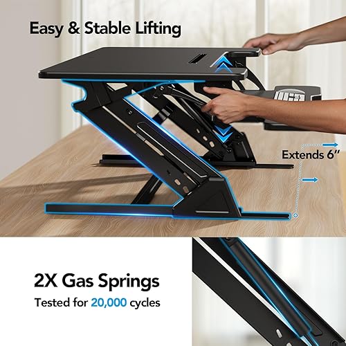 Miniatura 4 de HUANUO Convertidor de escritorio de pie de 36 pulgadas, elevador de escritorio de pie ajustable en altura, monitor dual y estación de trabajo para