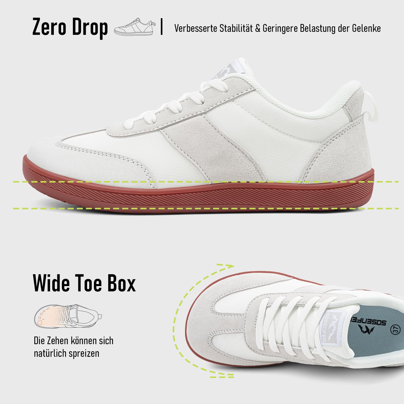 Sosenfer Damskie i męskie szerokie buty do chodzenia boso, szerokie palce, lekkie buty rekreacyjne, minimalistyczne, antypoślizgowe buty trekkingowe, podeszwa Zero-Drop, uniseks