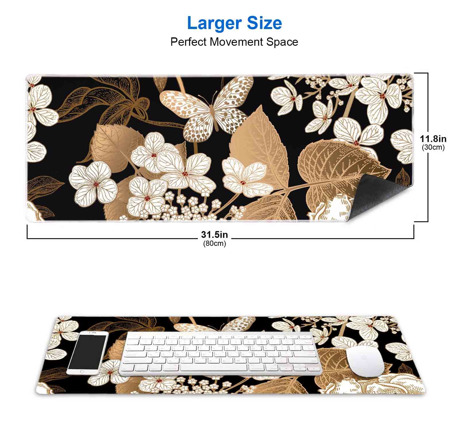 IMAYONDIA Gaming Mouse Pad For Women, Large Non-Slip Rubber Base Mousepad With Stitched Edges, Keyboard Mouse Mat Desk Pad For Work, Game, Office, 31.5x11.8 Inch - Rose Gold Glitter Foil Butterfly - View #6