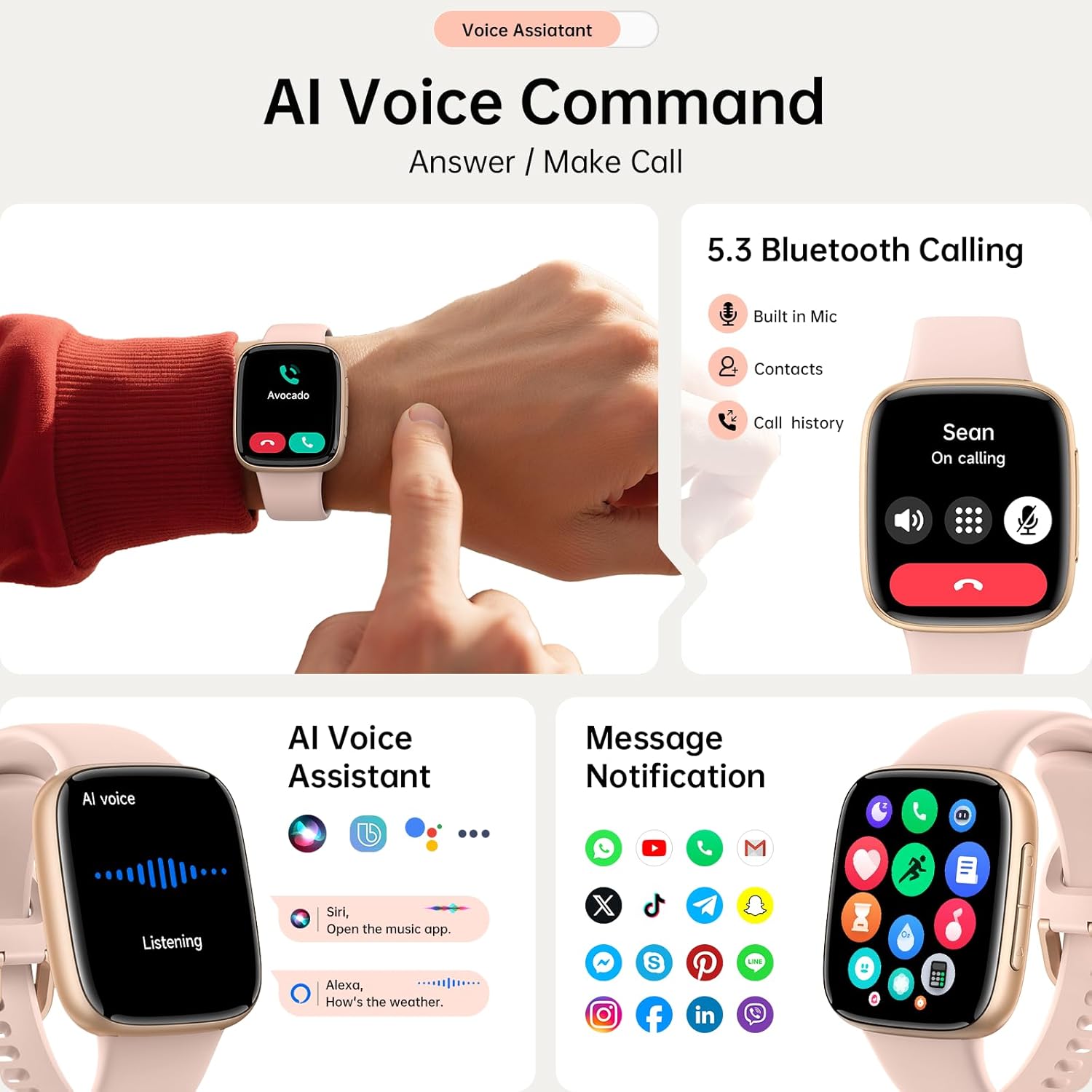 Smart Watches for Women Men with 2 Bands, 1.85-inch AMOLED HD Display (390x450), 12-Day Battery Life, 3ATM Waterproof (30m), Call, Health Monitoring, Fitness Tracking Smart Watch(Pink) - Image 5