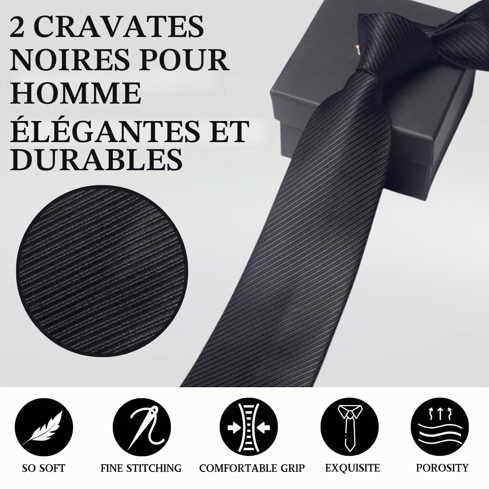 KEYRI 2 PCS Cravate Homme 6cm Classique Cravate Couleur Unie Cravates Fines pour Hommes Durable & Mode Cravates pour Mariage, Affaires, Fête, Travail et Événements Formels