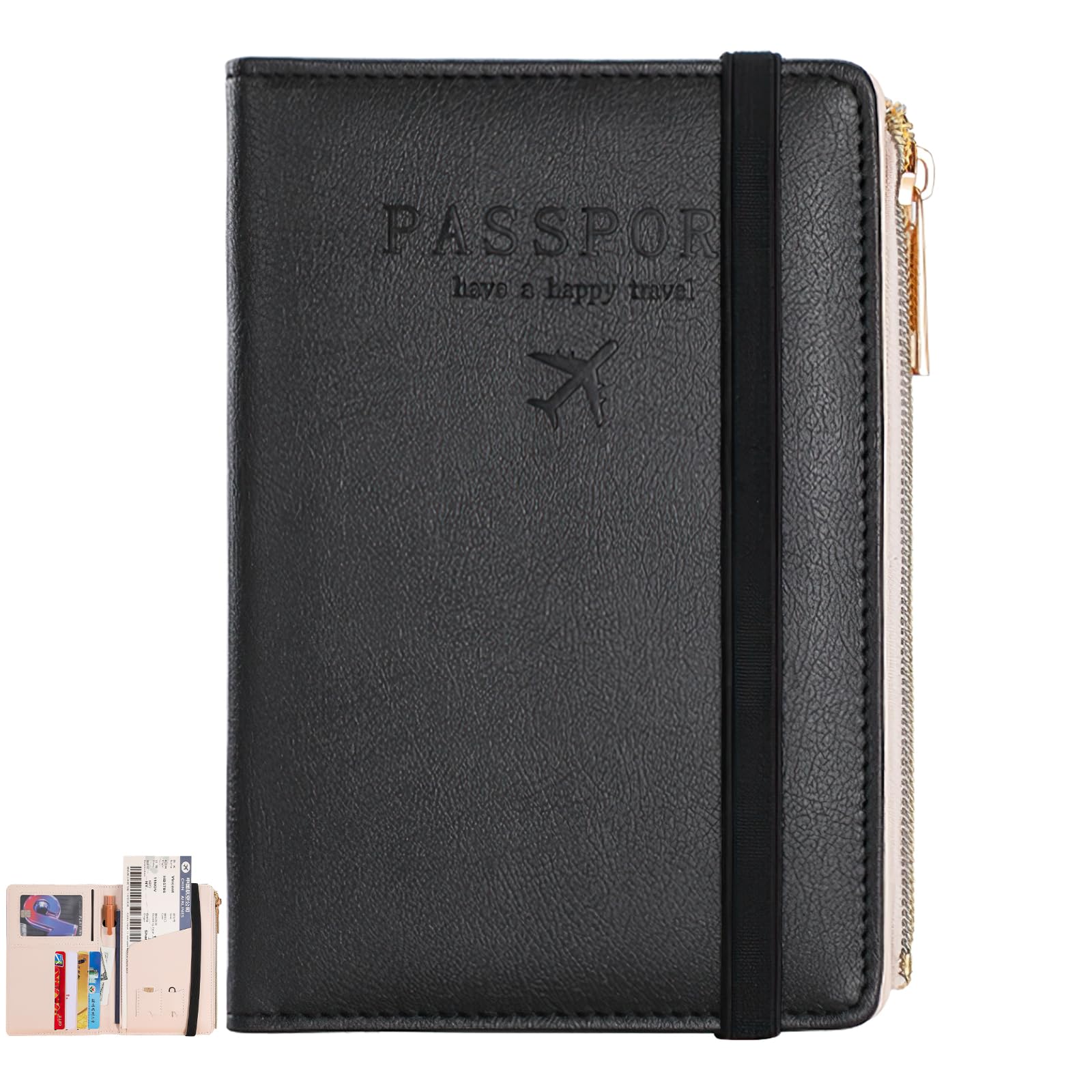STAYOUNG Leather Passport Holder - Passport Cover,Rfid Protection, Holds Up To 4 Bank Cards, With Pen Slot, Suitable For Travelling And Business Trips(Black)
