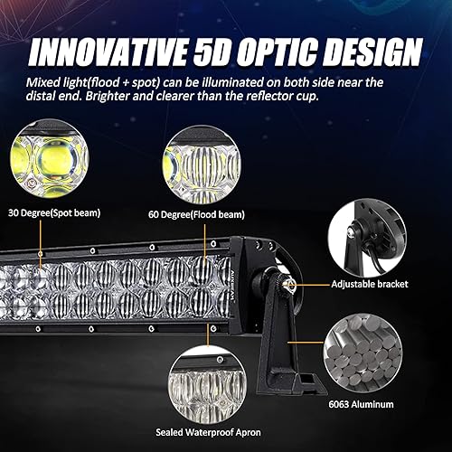 Miniatura 6 de Auxbeam Barra de luces LED de 52 pulgadas y 300 W, lámpara de conducción todoterreno súper brillante de 30000 lúmenes, lente 5D, doble fila,