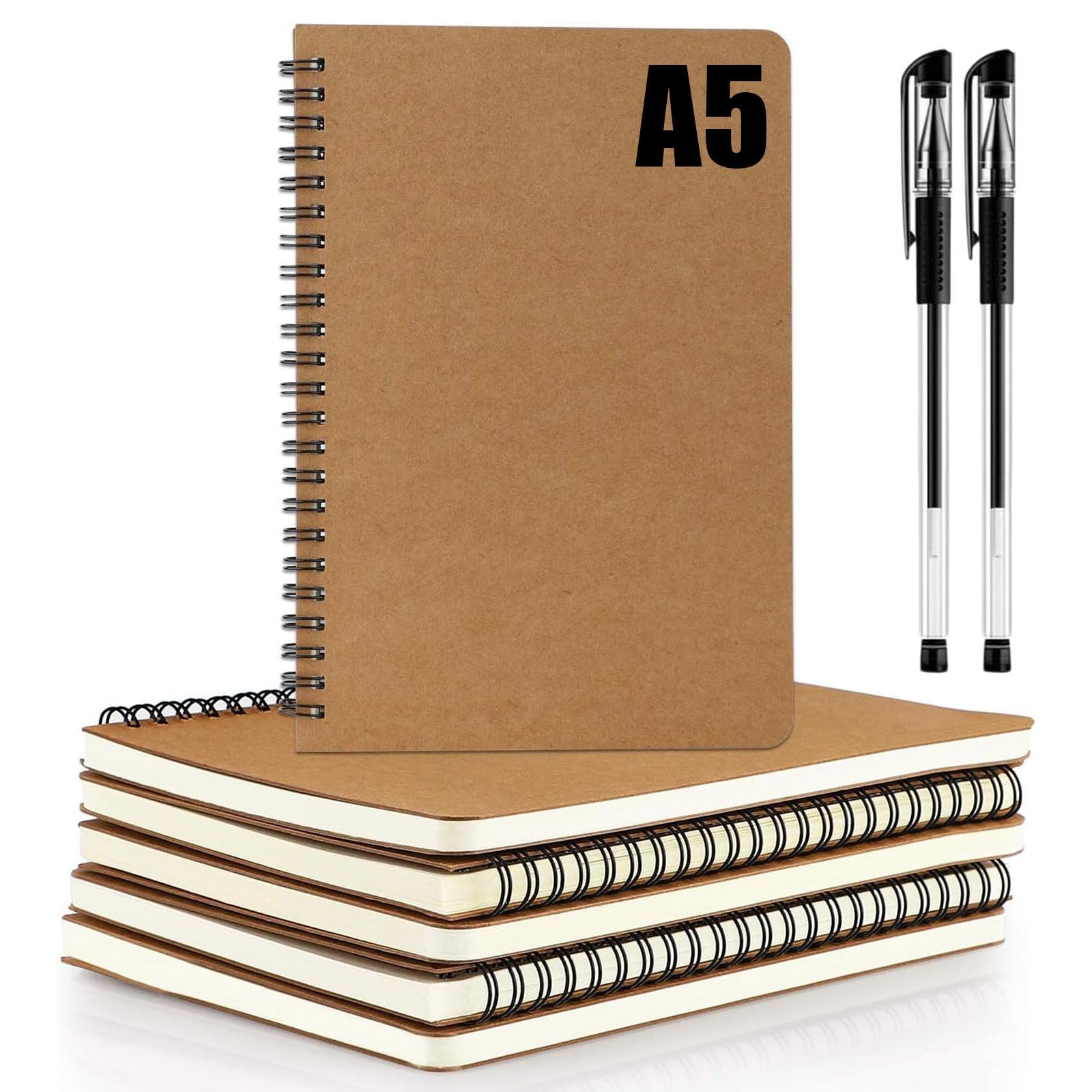 Soft Cover Spiral Notebook Journal 6 Pcs Plus Two Pens A5 Notebook Lined Paper Wire Bound Memo Suitable for Work Sketching Study Notes Gift Diary School Notepad 110 Pages/55 Sheets 8.3" x 5.5"